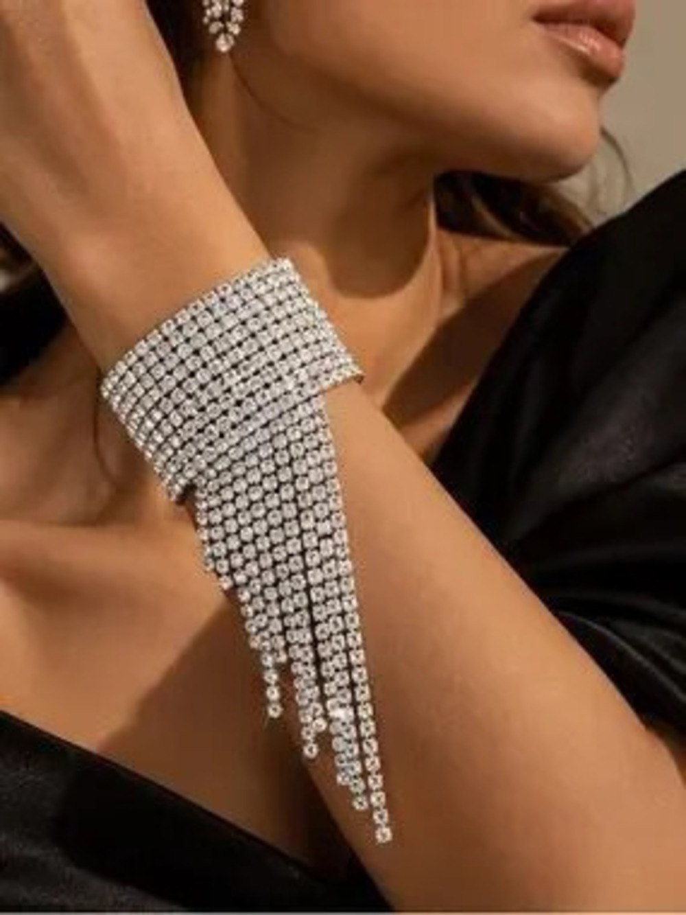 Silver Crystal Fringe Cuff Bracelet